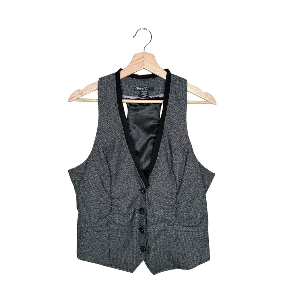 Y2K Stooshy Grey Patterned Button Front Sleeveless Vest Top XL‎